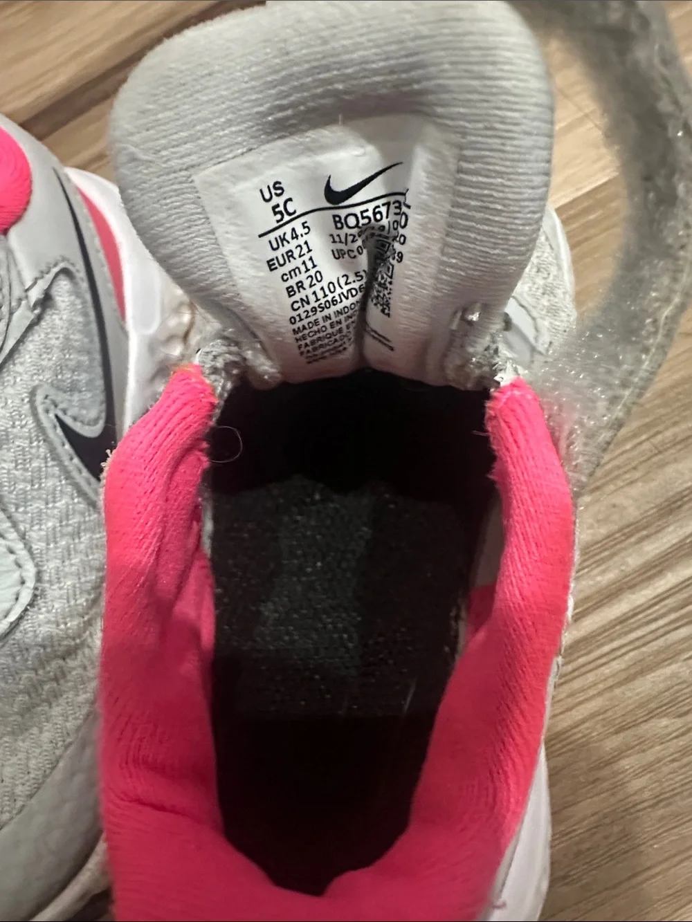 Nike Kids Light Gray and Hot Pink Velcro Sneakers